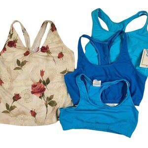 Vintage Sports Bras Workout Tank Y2K Medium Blue Floral 00s 90s Lot